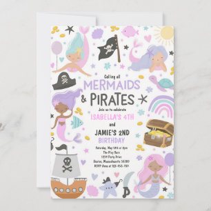 Mermaid Pirate Sibling Joint Birthday Invitation