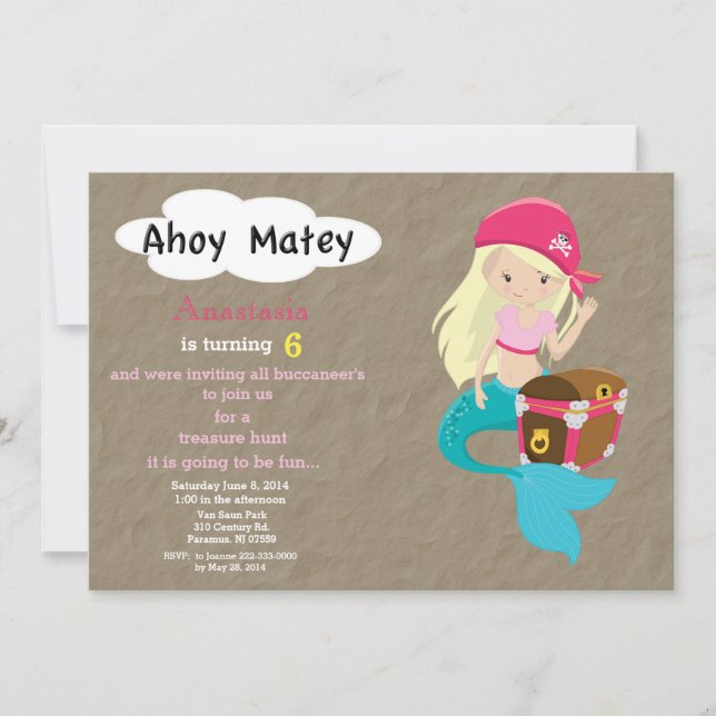 Mermaid Pirate Treasure Hunt Birthday Invitation (Front)