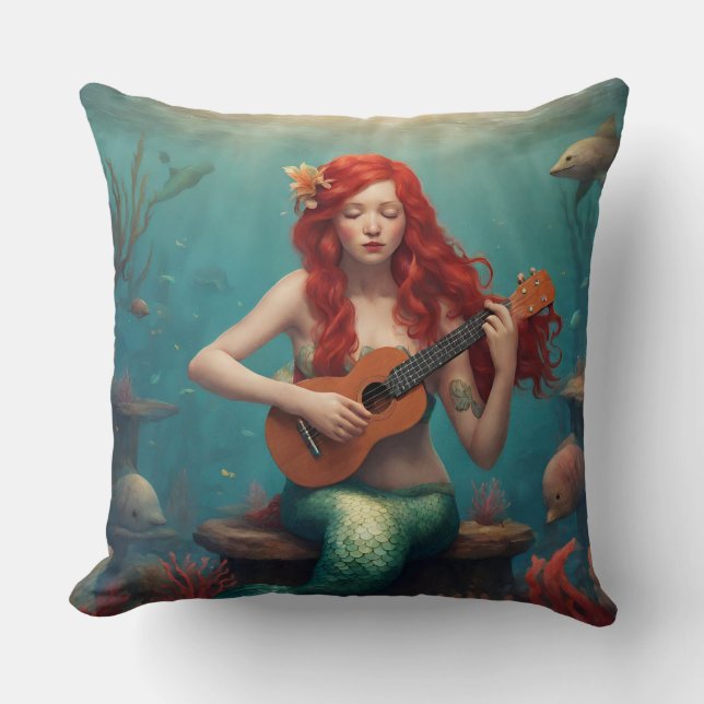 Mermaid playing the ukulele cushion (Front)