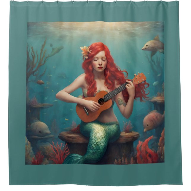 Mermaid playing the ukulele shower curtain (Front)
