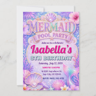 Mermaid Pool Party Birthday Invitation