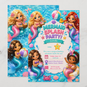 Mermaid Pool Party Birthday Invitation