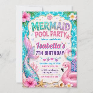 Mermaid Pool Party Birthday Invitation