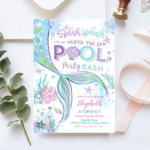 Mermaid Pool Party Birthday Invitation