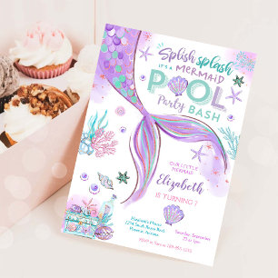 Mermaid Pool Party Birthday Invitation