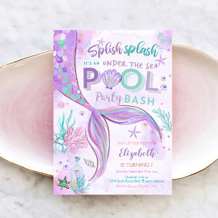 Mermaid Pool Party Birthday Invitation