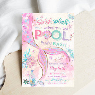Mermaid Pool Party Birthday Invitation
