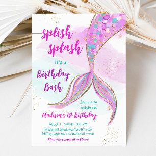Mermaid Pool Party Birthday Invitation