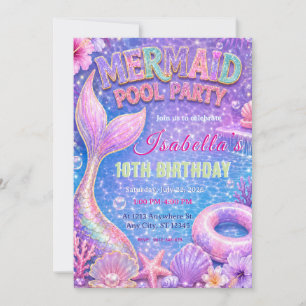 Mermaid Pool Party Birthday Invitation