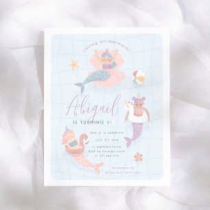 Mermaid Pool Party Budget Birthday Invitation