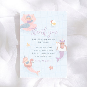 Mermaid Pool Party Girl Birthday Thank You Card