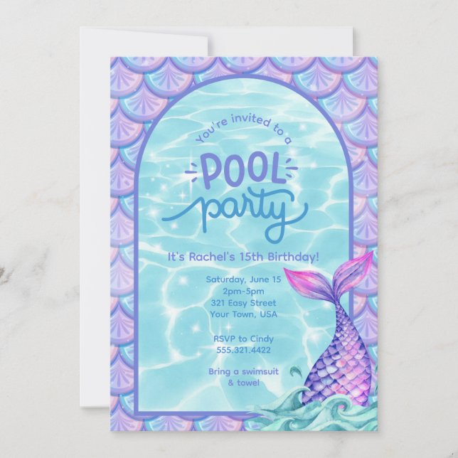 Mermaid Pool Party Invitation (Front)