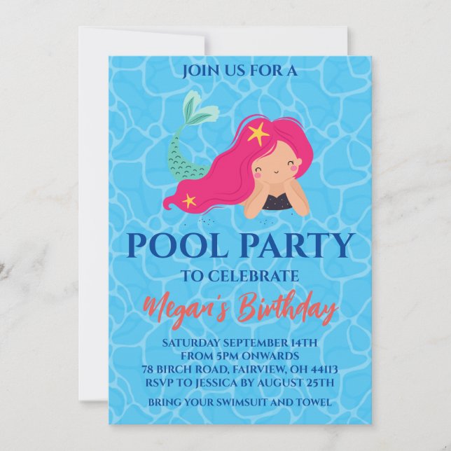 mermaid pool party invitations (Front)