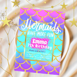 Mermaid Pool Party Pink Mermaid birthday Invitation