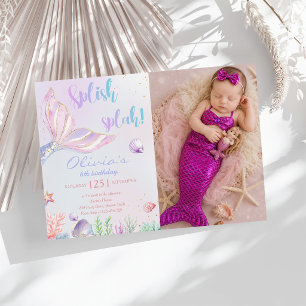 Mermaid Pool Party Summer Pool Birthday Party Invitation