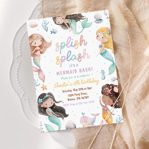Mermaid Pool Party Summer Pool Birthday Party Invitation