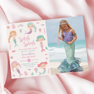 Mermaid Pool Party Summer Pool Birthday Photo Invitation