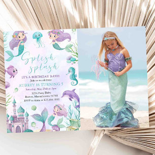 Mermaid Pool Party Summer Pool Birthday Photo Invitation