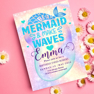 Mermaid Pool sea Party Pink birthday Bright Invitation