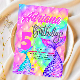 Mermaid Pool sea Party Pink birthday Bright  Invitation