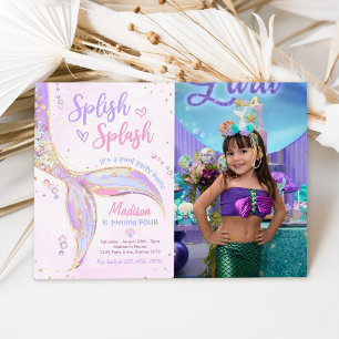 Mermaid Pool Under The Sea 4th Birthday Photo Invitation