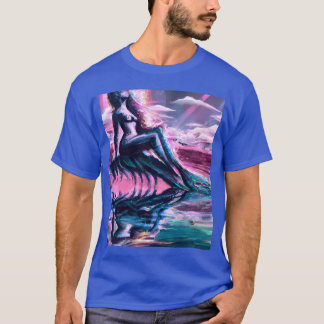 Mermaid Portrait Vaporwave Outrun 80s Reflecting f T-Shirt