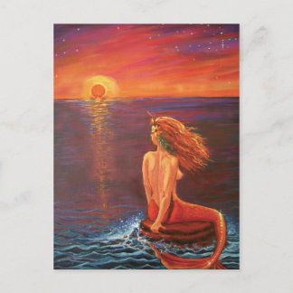 Mermaid Postcard - 'Watching The Sunset'