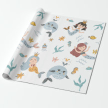 Mermaid Princess and Whale Wrapping Paper