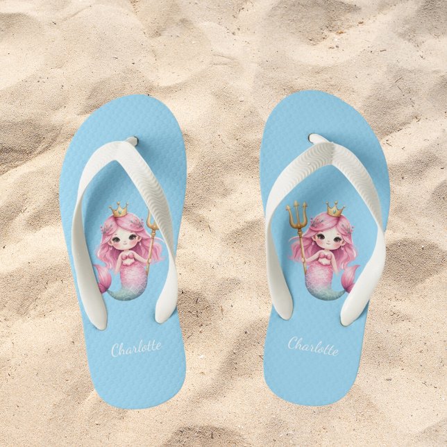 Mermaid princess blue pink name girl  kid's thongs (Creator Uploaded)