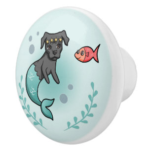 Mermaid Princess Dog with Little Fish Ceramic Knob