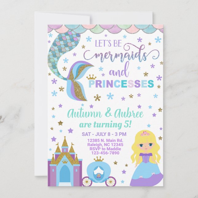 Mermaid & princess girl birthday invitation. invitation (Front)