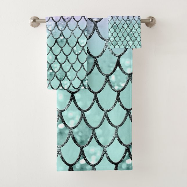 Mermaid Princess Glitter Scales #2 Bath Towel Set (Insitu)