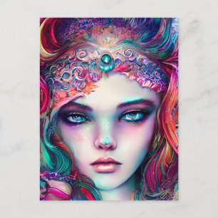 Mermaid Princess Half Face Graphic Postcard