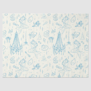 Mermaid Princess Ocean Fantasy Blue Toile Pattern Tissue Paper