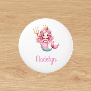 Mermaid princess pink white name ceramic knob