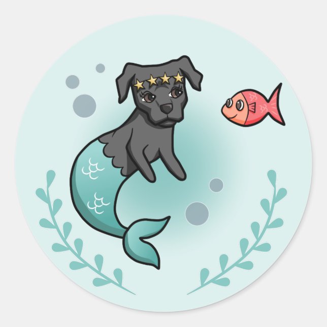 Mermaid Princess Pit Bull Terrier Dog Cartoon Classic Round Sticker (Front)