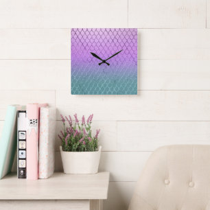 Mermaid Princess Scales 4 Square Wall Clock
