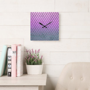 Mermaid Princess Scales 5 Square Wall Clock