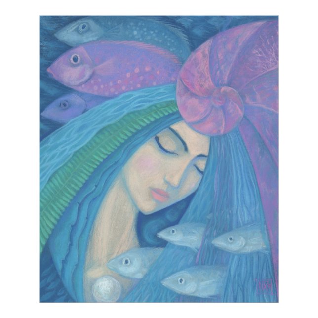 Mermaid Princess, Underwater Fantasy, Pink Blue Photo Print (Front)