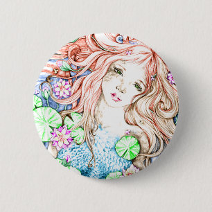 Mermaid Princess Watercolor 6 Cm Round Badge
