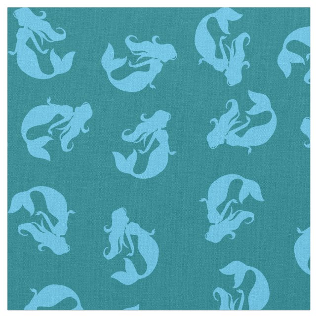 Mermaid Print Fabric Blue and Teal Turquoise (Close Up)