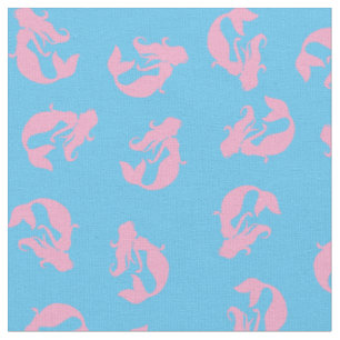 Mermaid Print Fabric Pink and Light Blue