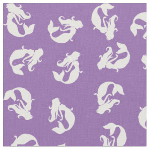 Mermaid Print Fabric Purple and White