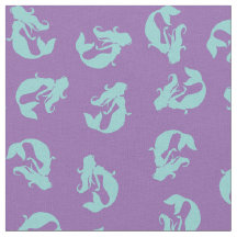 Mermaid Print Fabric Teal Aqua and Purple