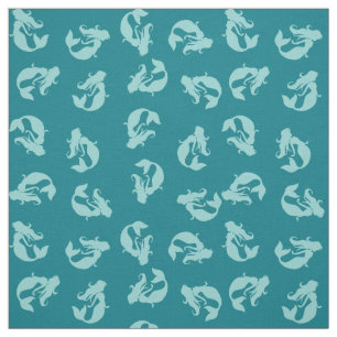 Mermaid Print Fabric Teal Aqua and Turquoise