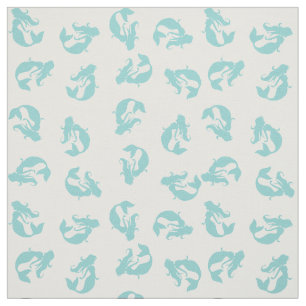 Mermaid Print Fabric Teal Aqua and White