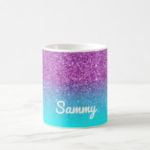 Mermaid Purple and Aqua Faux Glitter Ombre Coffee Mug