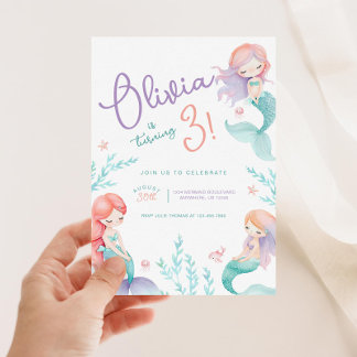 Mermaid Purple and Teal Birthday Party Invitation