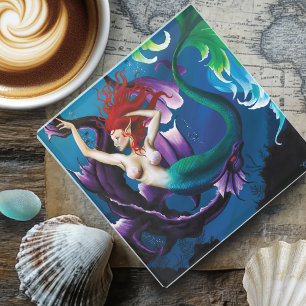 Mermaid Purple Dragon Friendship Fantasy Glass Coaster