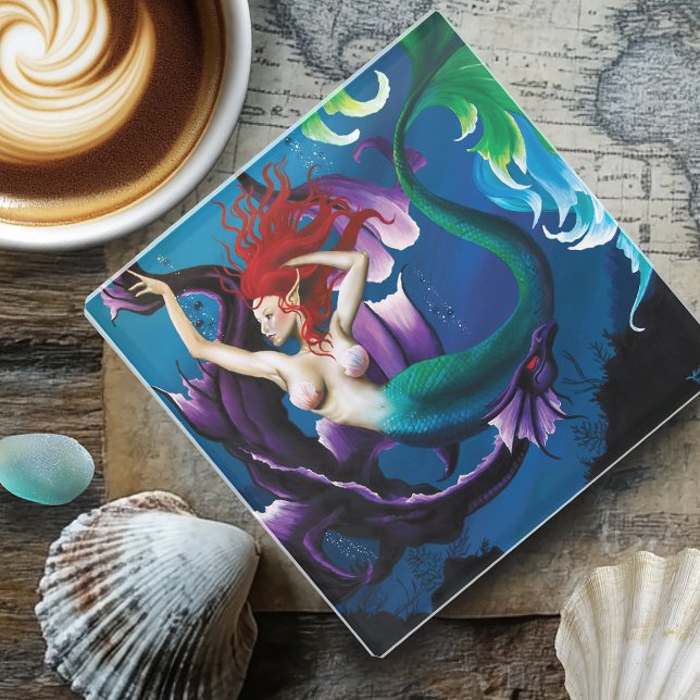 Mermaid Purple Dragon Friendship Fantasy Glass Coaster (Creator Uploaded)